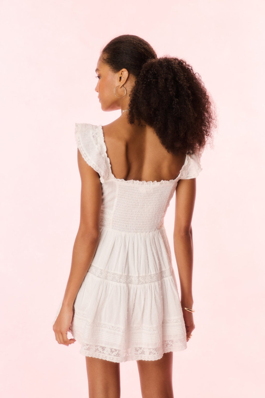 Rietta Cotton Lace-Trimmed Mini Dress - OPTIC WHITE