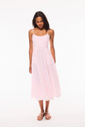 Sandara Cotton Pinstripe Midi Dress - PINK RIVIERA