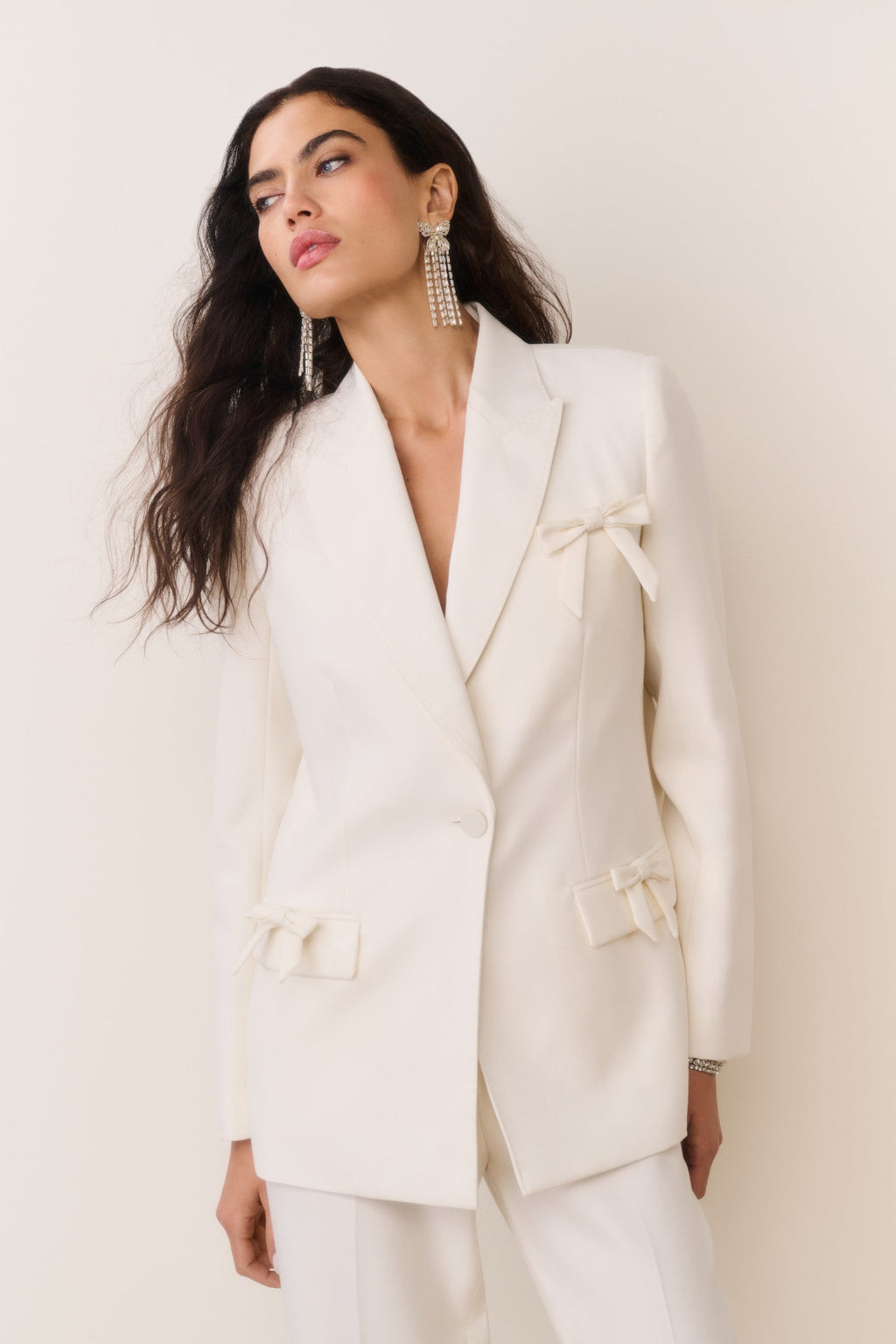 Shayne Wool-Blend Bow-Embellished Blazer - CREAM