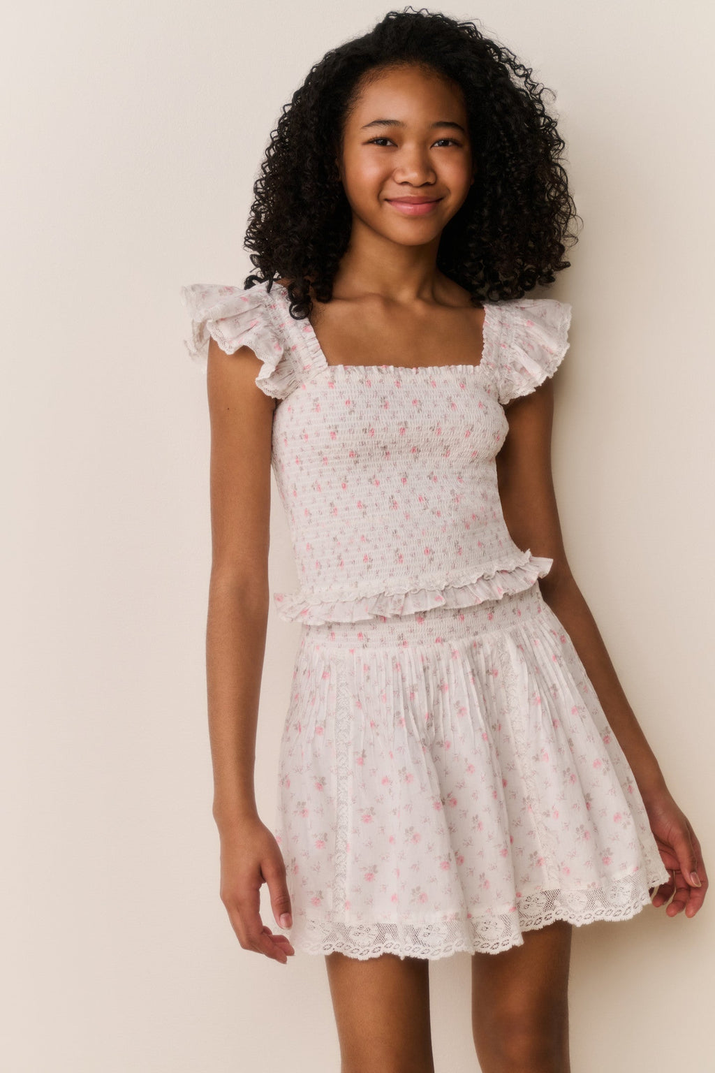 Tween Solena Floral Cotton Skirt - SUNWASHED IVORY