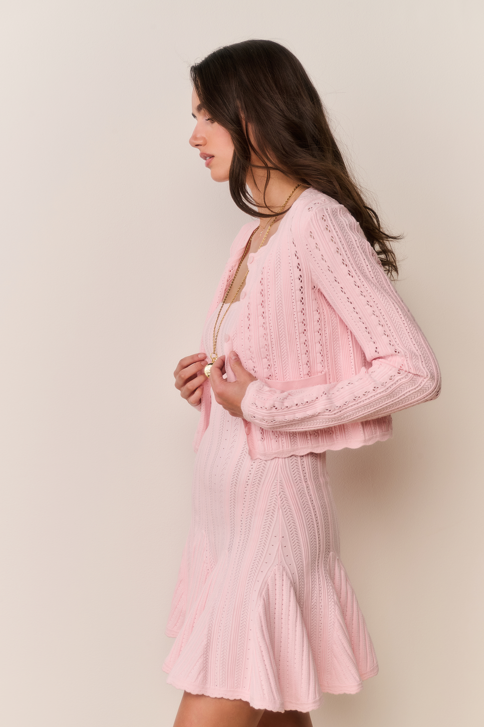 Peridot Stretch Pointelle Cardigan - PEACH SORBET