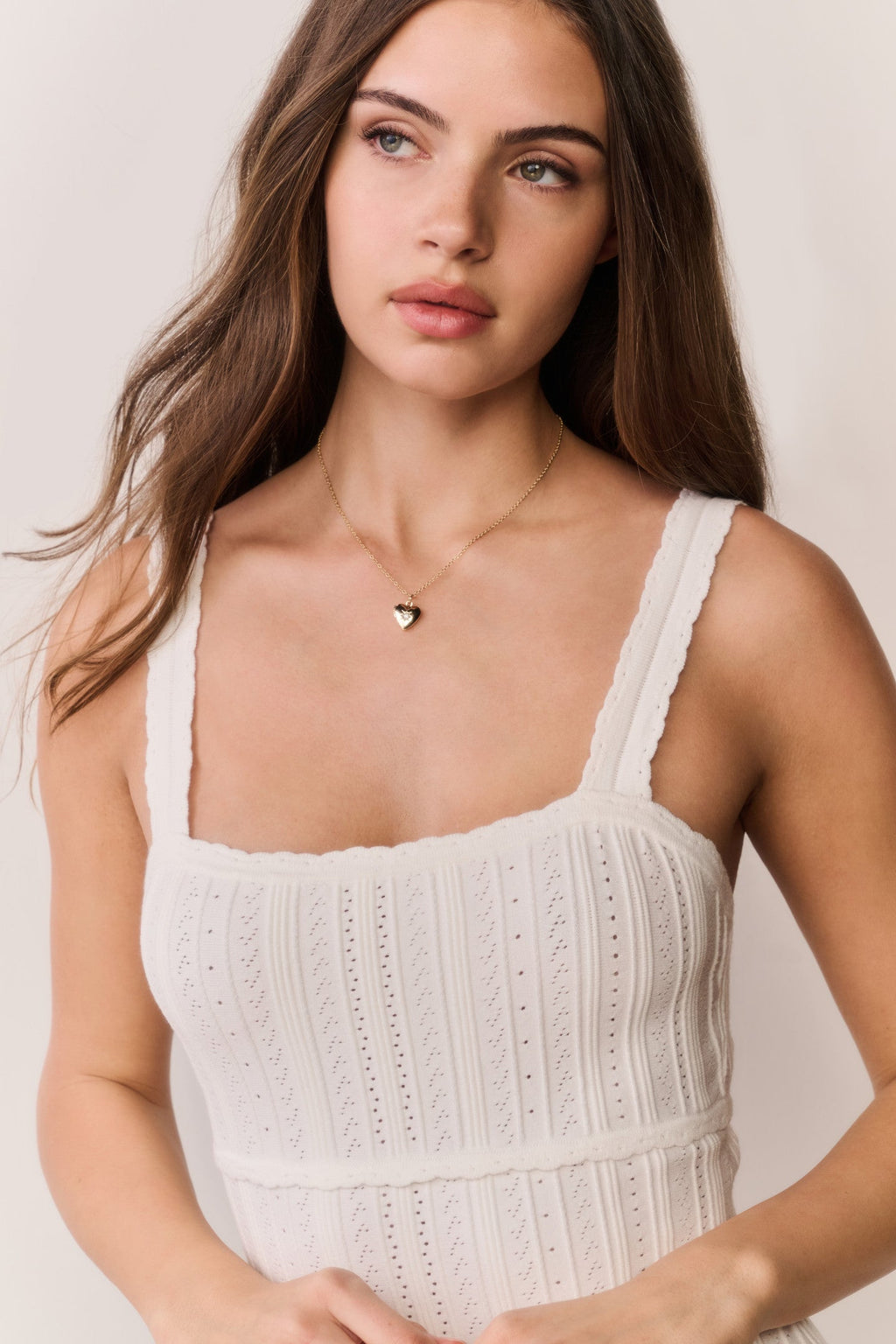 Tabatha Stretch Pointelle Mini Dress - WHITE TEA
