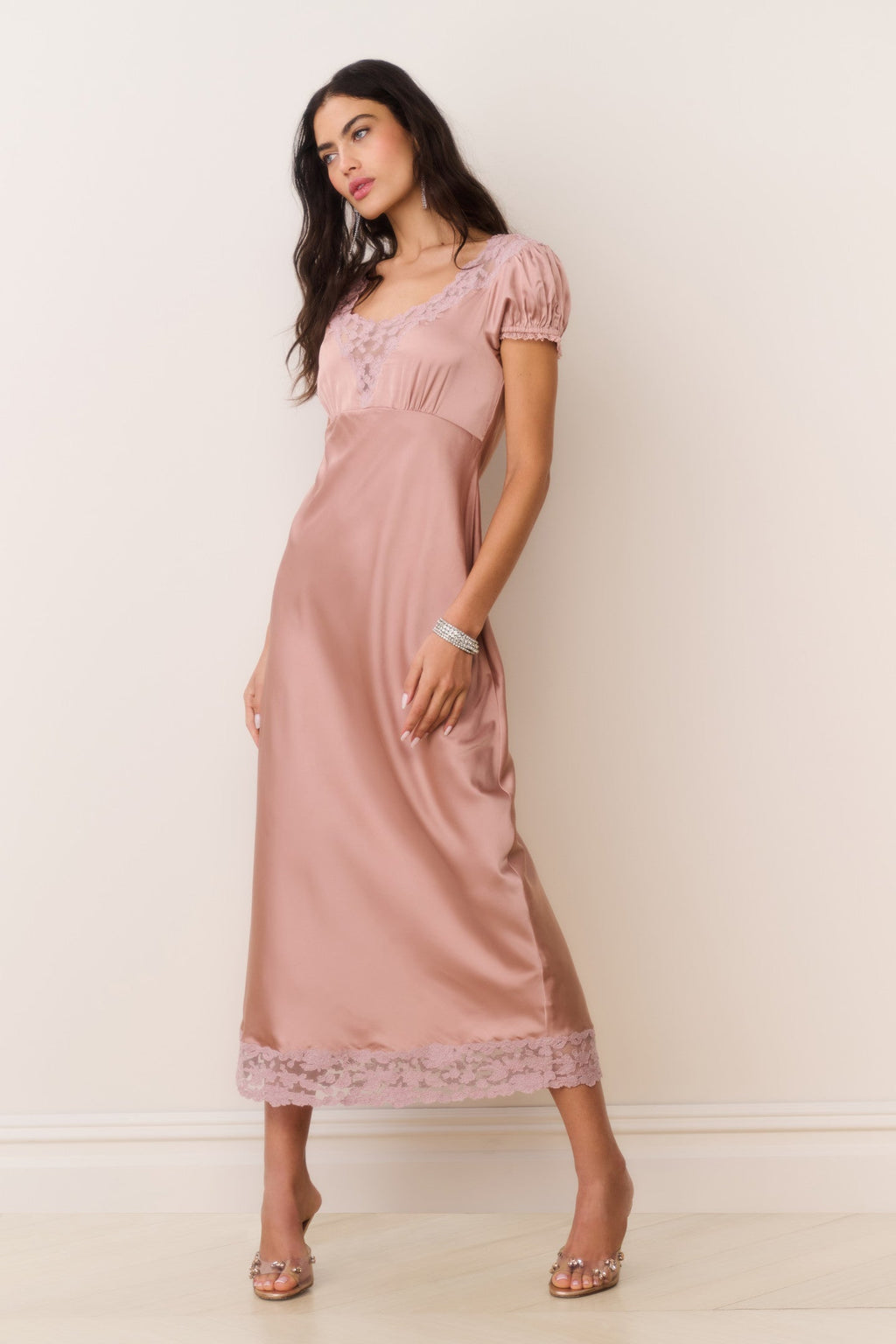 Taylis Satin Lace Maxi Dress - PINK NUDE