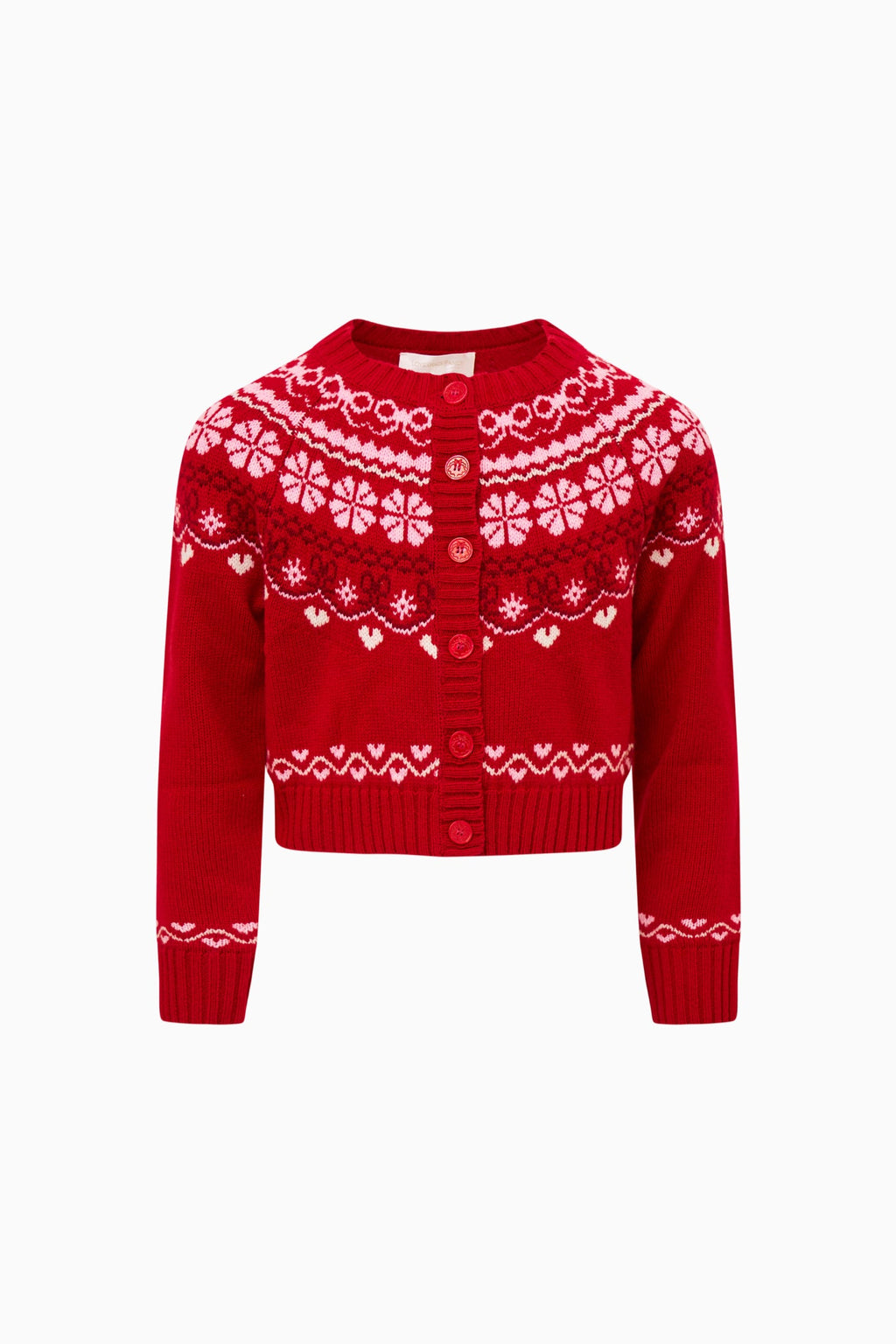 Little Girls Wrenna Fair Isle Cardigan - RED VELVET TRUFFLE