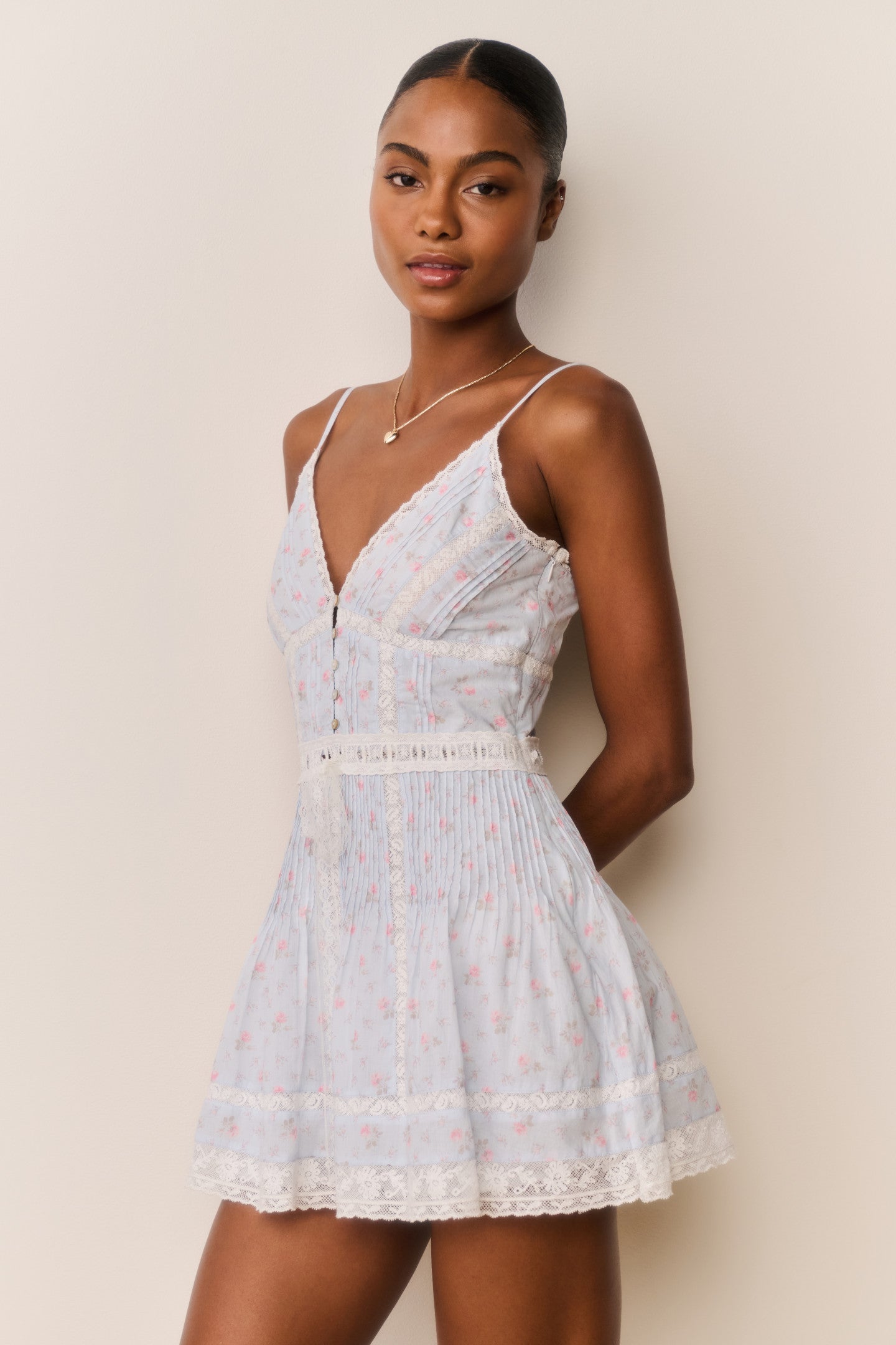 Zirelle Floral Cotton Lace-Trimmed Mini Dress
