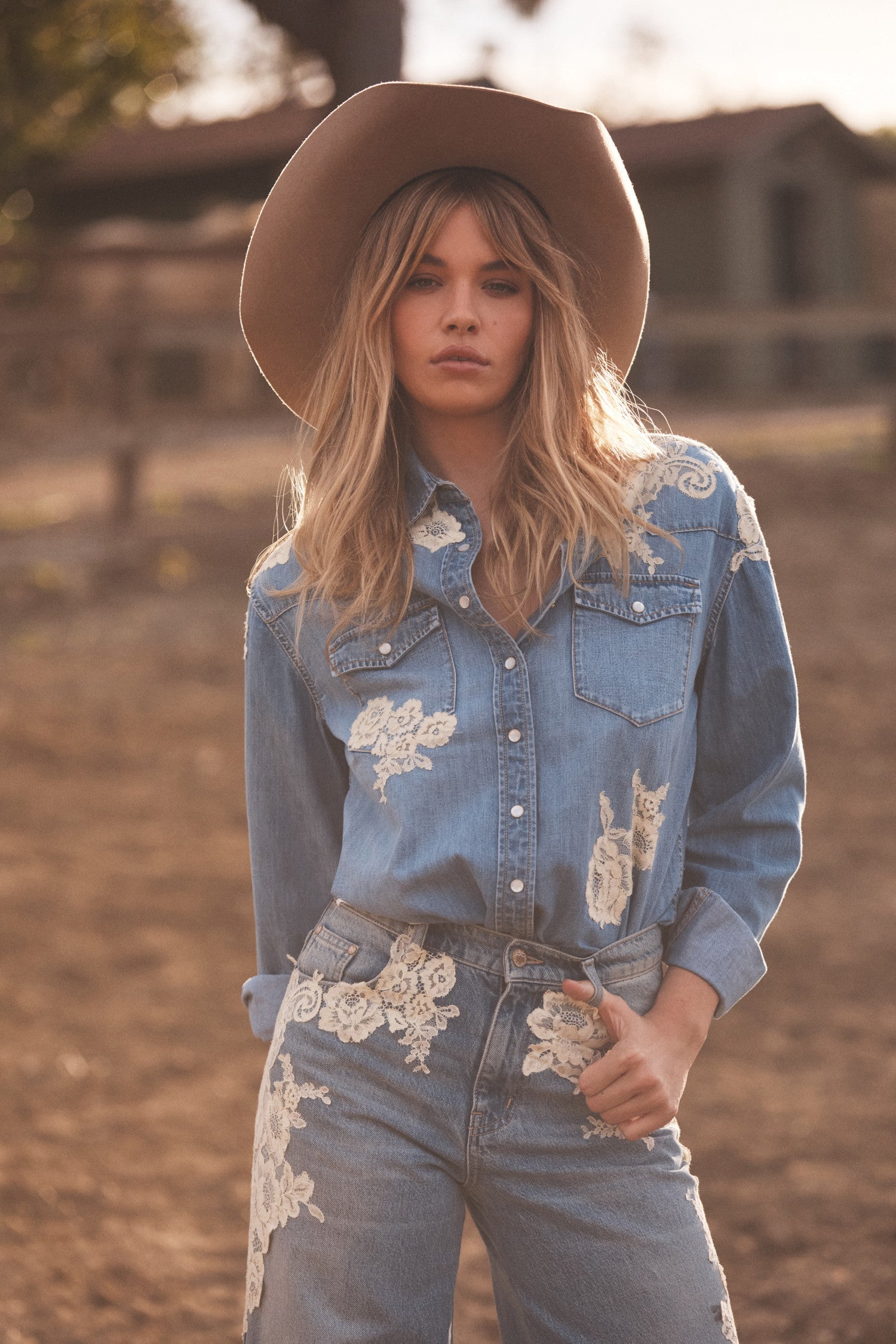 Kelith Lace Appliqué Chambray Shirt