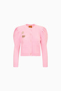 Le Lion Girls Puff Sleeve Laurita Bow Cardigan
